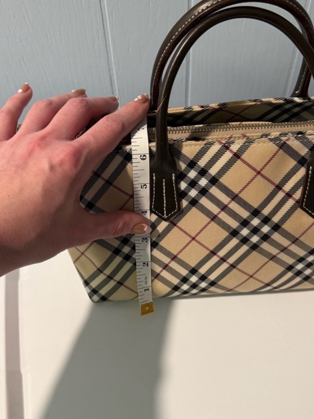 Burberry Beige Check Tote with Dark Brown Leather Handles - Picture 15 of 15